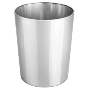 mDesign Round Metal Small 1.7 Gallon Recycle Trash Can Wastebasket, Garbage Container Bin for Bathrooms, Kitchen, Bedroom, Home Office – Durable Stainless Steel – Mirri Collection – Chrome