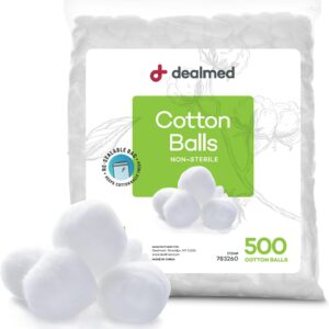Dealmed Cotton Balls for Face, Makeup & Nail Polish Remover, Medical Uses, & DIY Crafts | Non-Sterile Bulk Pack | Resealable Zip-Locked Bag | 100% Pure Cotton – Soft, Absorbent, Gentle (500 per Bag)