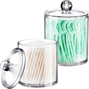 SheeChung 2 Pack(10oz&12oz) Clear Acrylic Qtip Holder Dispenser – Shatterproof Plastic Apothecary Jars for Bathroom Organization – Vanity Storage Canisters for Cotton Swabs,Balls,Pads,Q-Tips